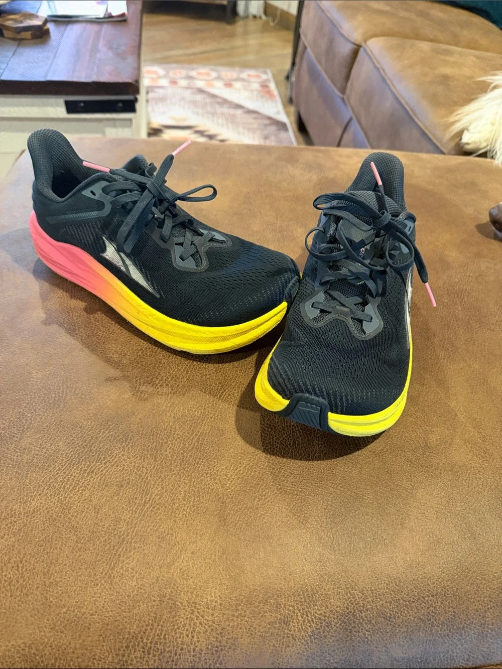 Altra Women's Black Running Shoes with Yellow and Pink Gradient Midsole Accent